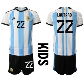 Argentina Lautaro Martinez #22 Dětské Domácí dres komplet MS 2022 Krátký Rukáv (+ trenýrky)